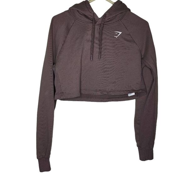 Gymshark Taupe Mauve Cropped Hoodie with Logo Front - Picture 1 of 7